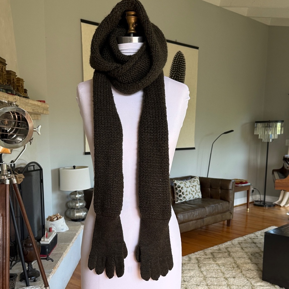 HUSSEIN CHALAYAN Olive Green Knit Head Covering, Scarf and Glove Set All-In-One